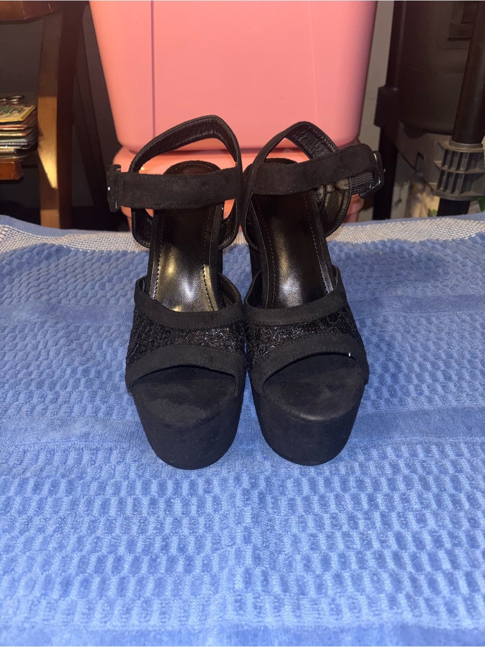 Black Platform Peep-Toe Sandals - Womens